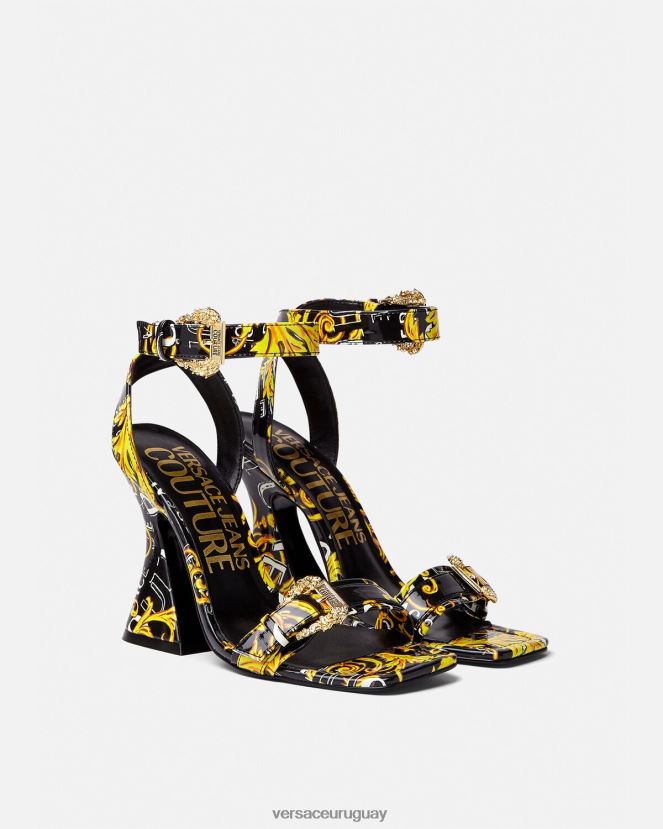 Versace sandalias Kirsten de alta costura con logo mujer oro negro zapato H88R0H2292