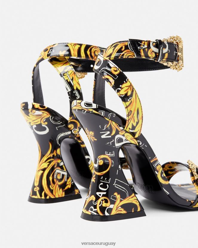 Versace sandalias Kirsten de alta costura con logo mujer oro negro zapato H88R0H2292