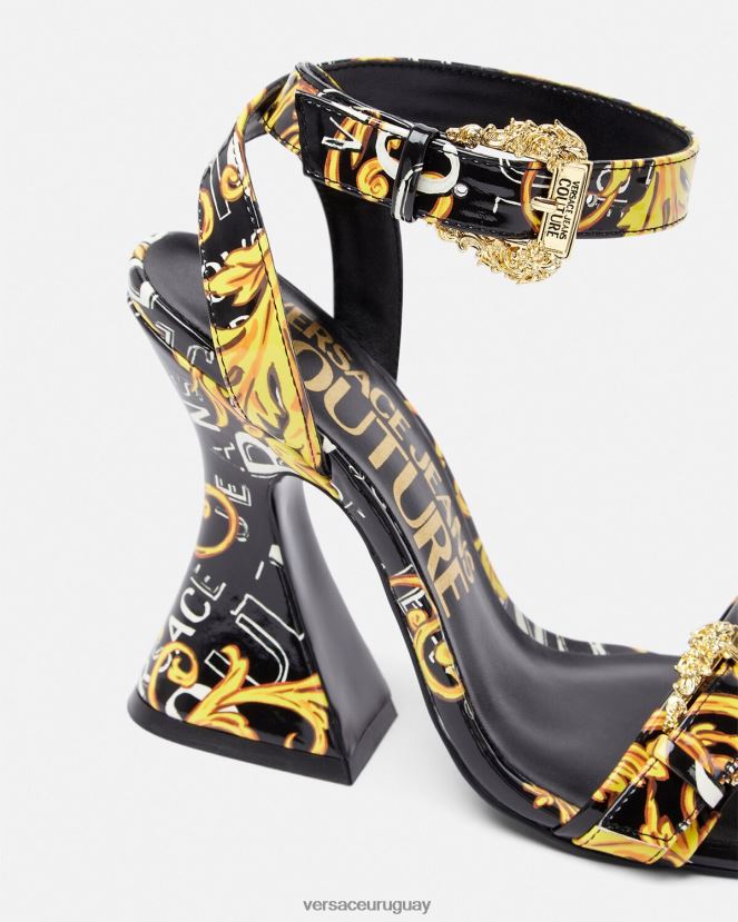 Versace sandalias Kirsten de alta costura con logo mujer oro negro zapato H88R0H2292