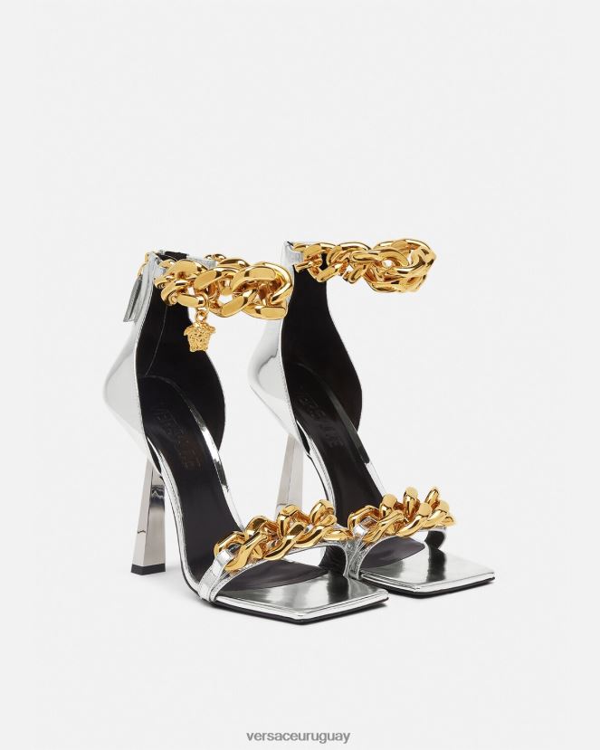 Versace sandalias con cadena metálica de Medusa mujer plata zapato H88R0H464