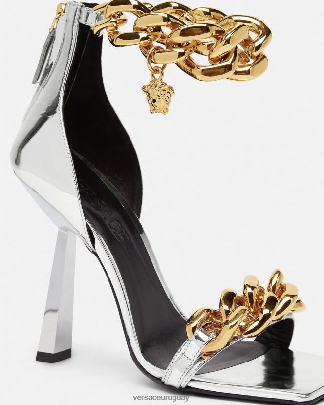 Versace sandalias con cadena metálica de Medusa mujer plata zapato H88R0H464