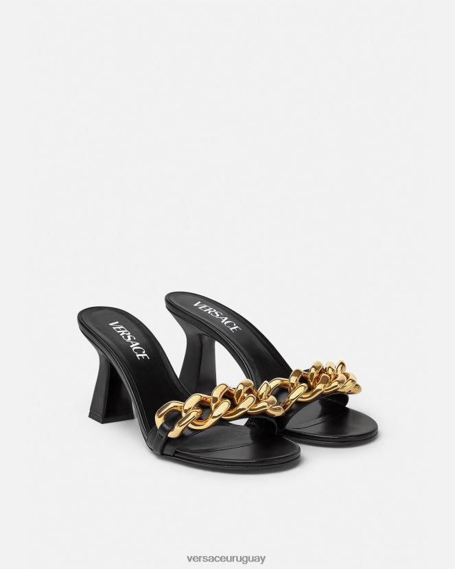 Versace sandalias con cadena y tacón medio mujer negro zapato H88R0H461