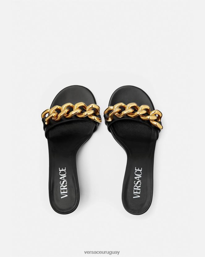 Versace sandalias con cadena y tacón medio mujer negro zapato H88R0H461
