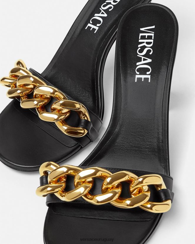 Versace sandalias con cadena y tacón medio mujer negro zapato H88R0H461