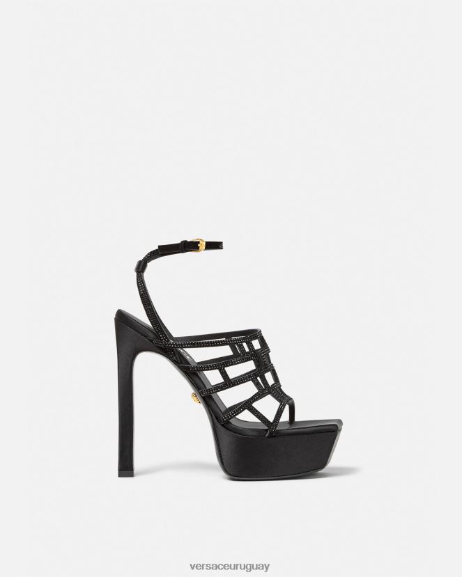 Versace sandalias con greca maze y cristales mujer negro zapato H88R0H467