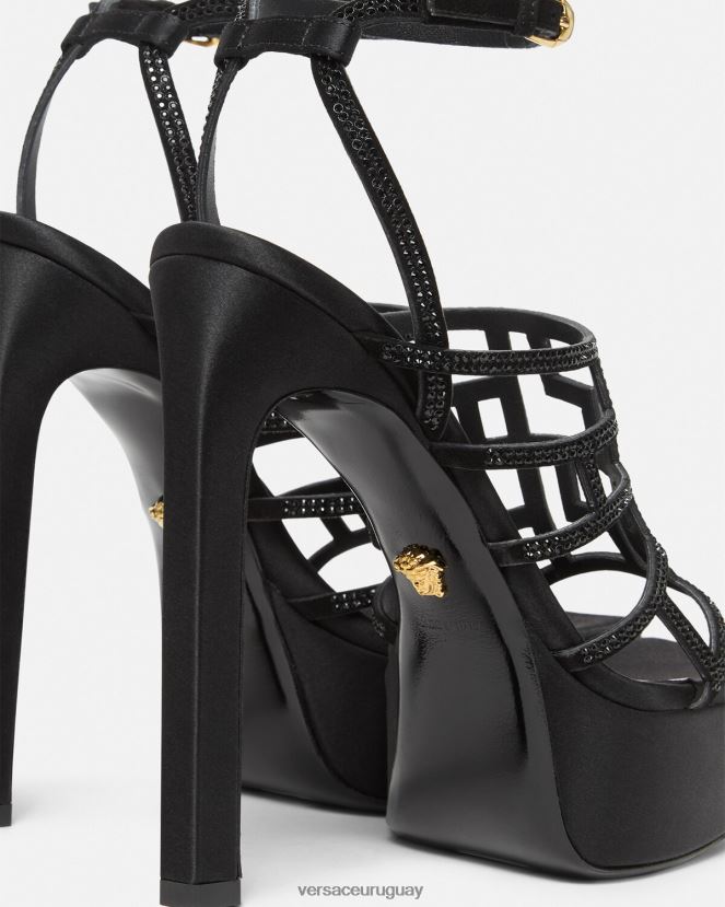 Versace sandalias con greca maze y cristales mujer negro zapato H88R0H467