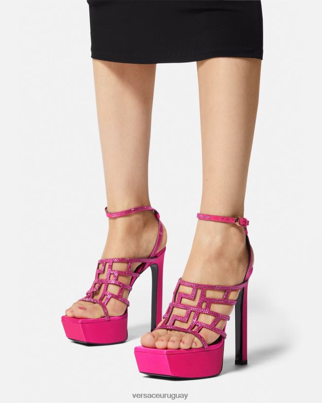 Versace sandalias con greca maze y cristales mujer rosa zapato H88R0H468