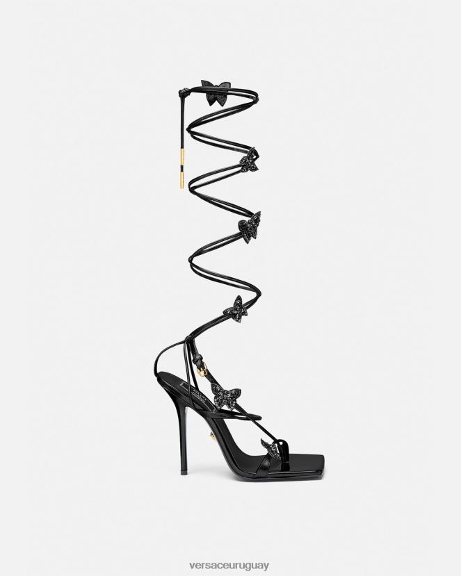 Versace sandalias con mariposas de cristal mujer negro zapato H88R0H435