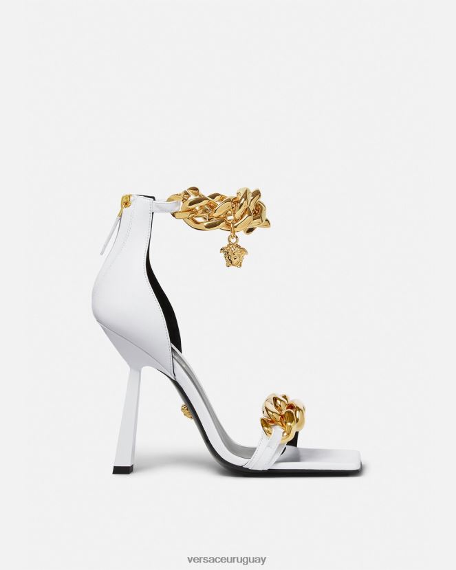 Versace sandalias con tacón alto y cadena de Medusa mujer blanco zapato H88R0H446