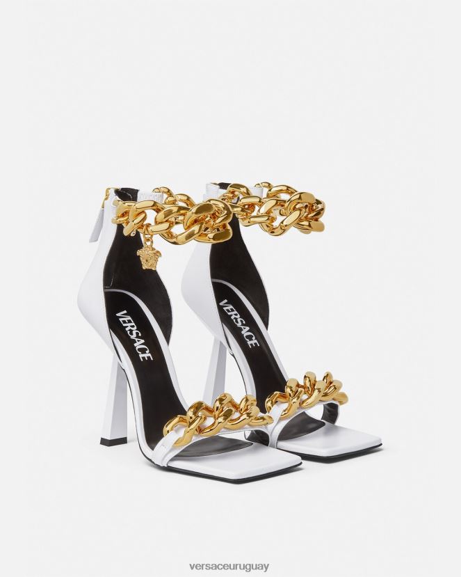 Versace sandalias con tacón alto y cadena de Medusa mujer blanco zapato H88R0H446