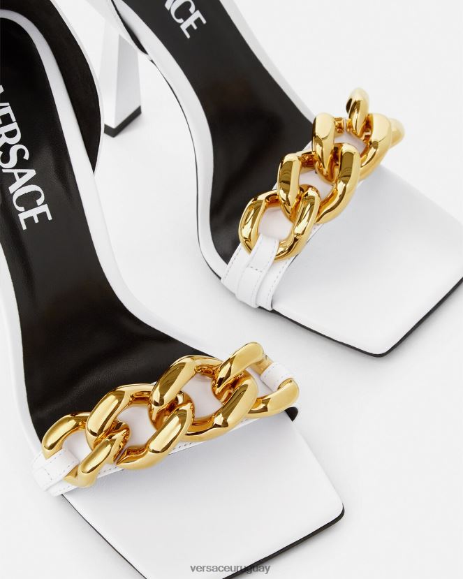 Versace sandalias con tacón alto y cadena de Medusa mujer blanco zapato H88R0H446