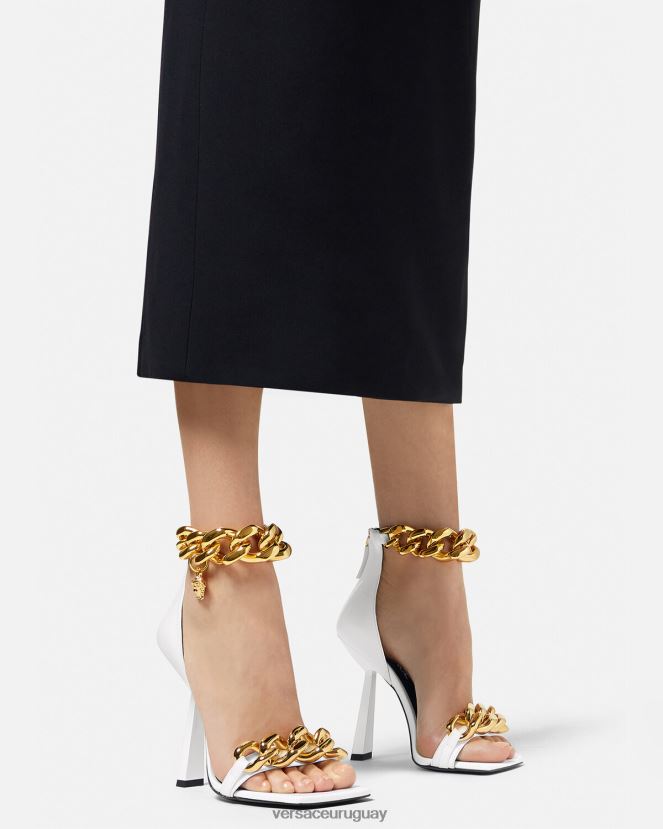 Versace sandalias con tacón alto y cadena de Medusa mujer blanco zapato H88R0H446