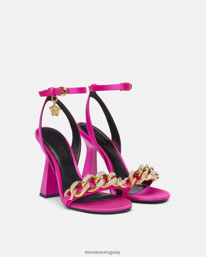 Versace sandalias con tacón alto y cadena de Medusa mujer fucsia zapato H88R0H462