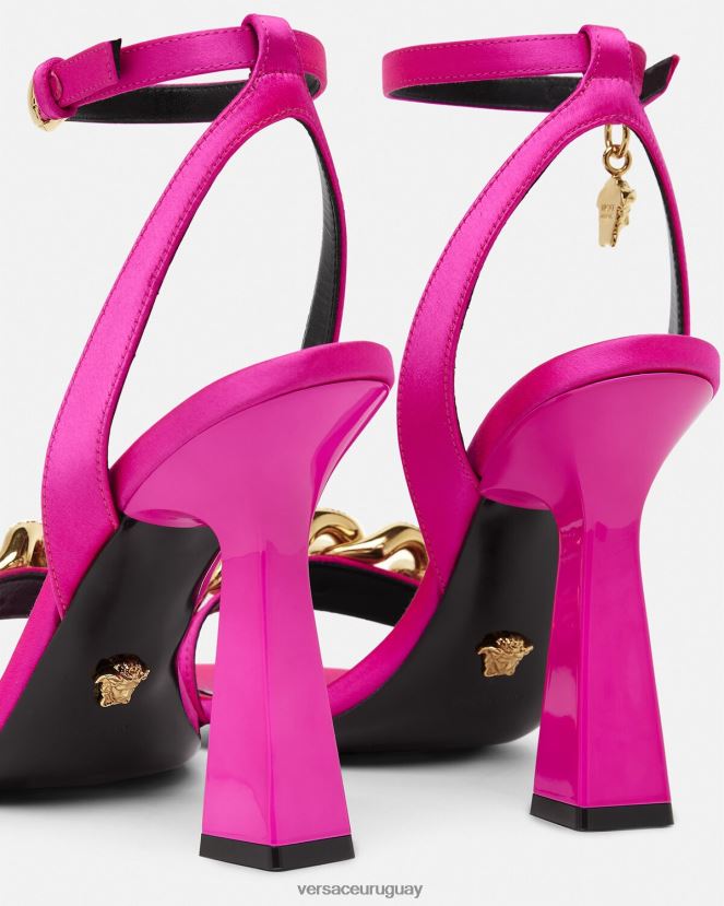 Versace sandalias con tacón alto y cadena de Medusa mujer fucsia zapato H88R0H462