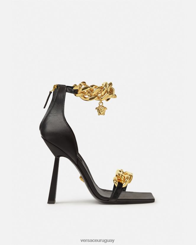 Versace sandalias con tacón alto y cadena de Medusa mujer negro zapato H88R0H445