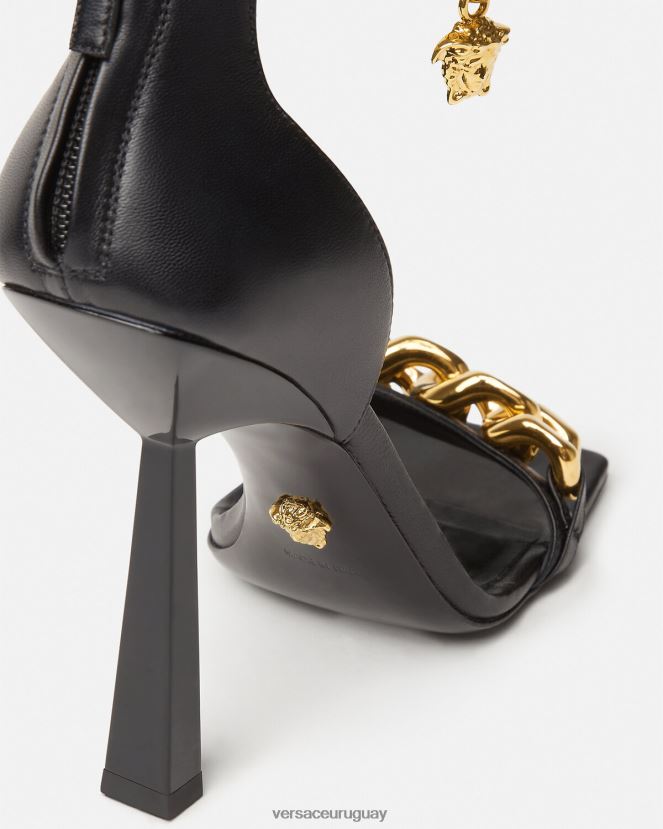 Versace sandalias con tacón alto y cadena de Medusa mujer negro zapato H88R0H445