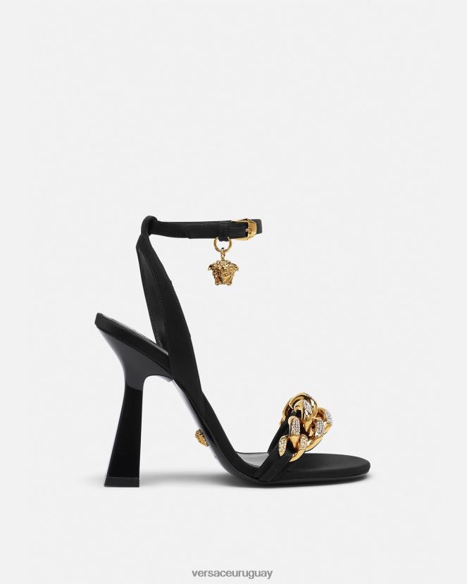 Versace sandalias con tacón alto y cadena de Medusa mujer negro zapato H88R0H463