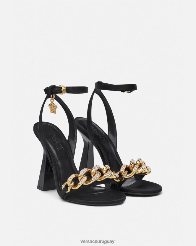 Versace sandalias con tacón alto y cadena de Medusa mujer negro zapato H88R0H463