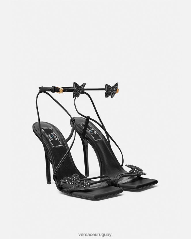 Versace sandalias de raso con mariposas de cristal mujer negro zapato H88R0H436