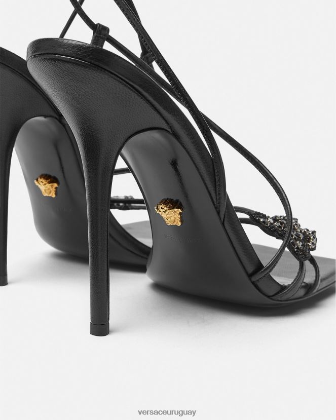 Versace sandalias de raso con mariposas de cristal mujer negro zapato H88R0H436