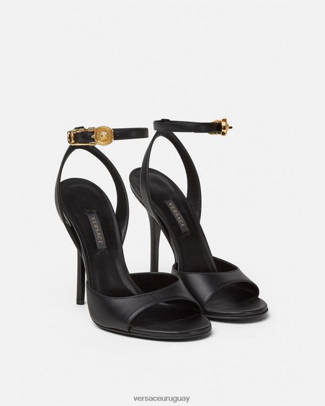 Versace sandalias de tacón alto con imperdible mujer negro zapato H88R0H449