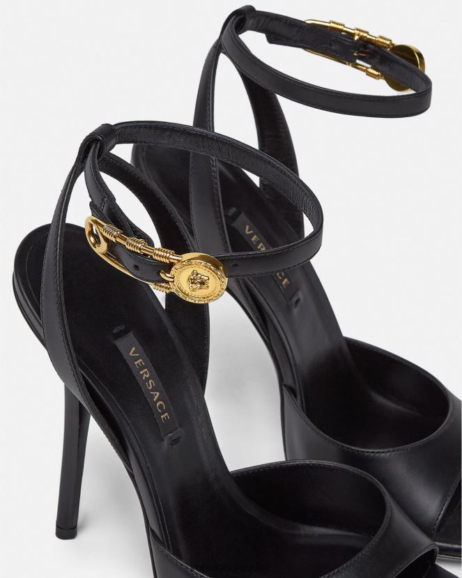 Versace sandalias de tacón alto con imperdible mujer negro zapato H88R0H449