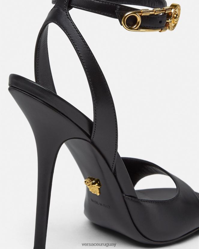 Versace sandalias de tacón alto con imperdible mujer negro zapato H88R0H449