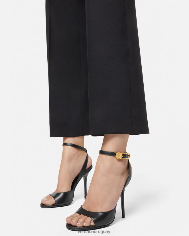 Versace sandalias de tacón alto con imperdible mujer negro zapato H88R0H449
