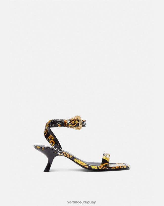 Versace sandalias fiona de alta costura con logo mujer oro negro zapato H88R0H2285
