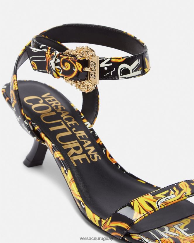 Versace sandalias fiona de alta costura con logo mujer oro negro zapato H88R0H2285