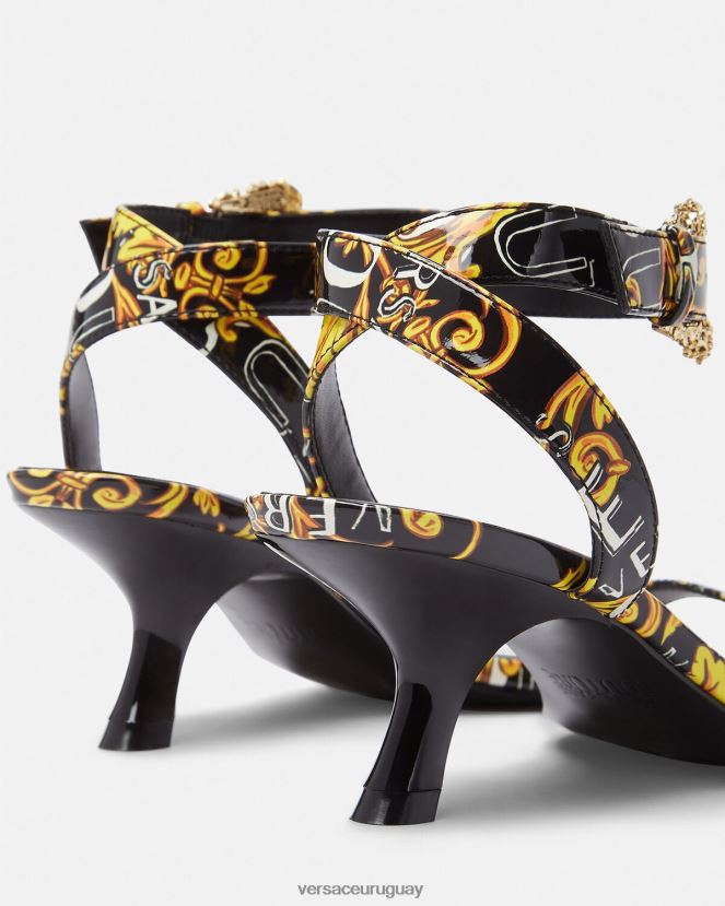 Versace sandalias fiona de alta costura con logo mujer oro negro zapato H88R0H2285