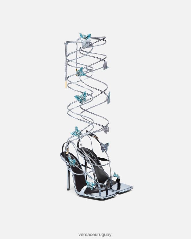 Versace sandalias metalizadas con mariposas de cristal mujer azul claro zapato H88R0H433