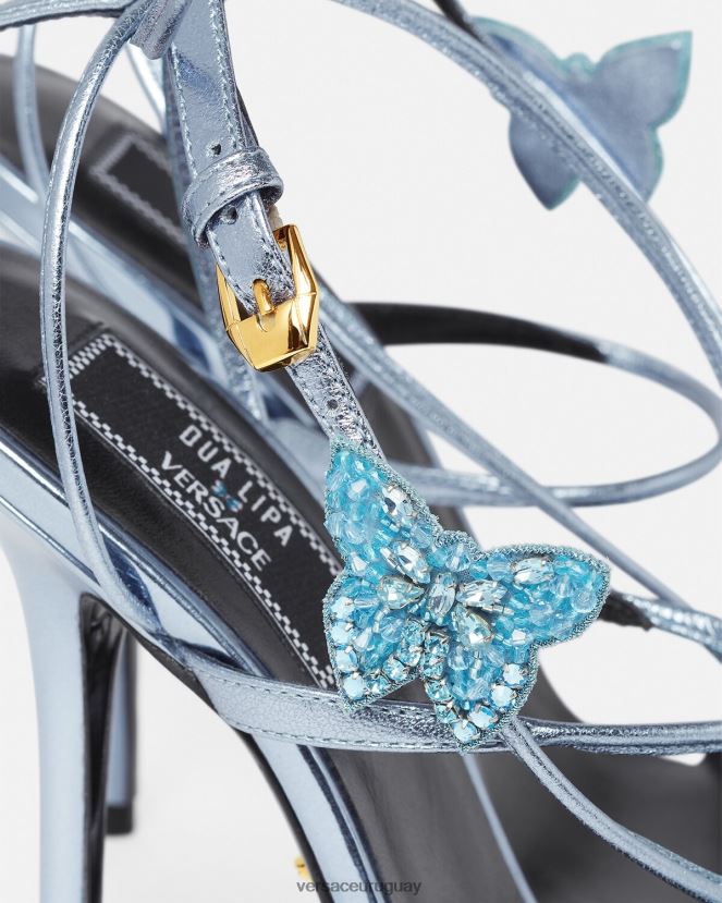 Versace sandalias metalizadas con mariposas de cristal mujer azul claro zapato H88R0H433
