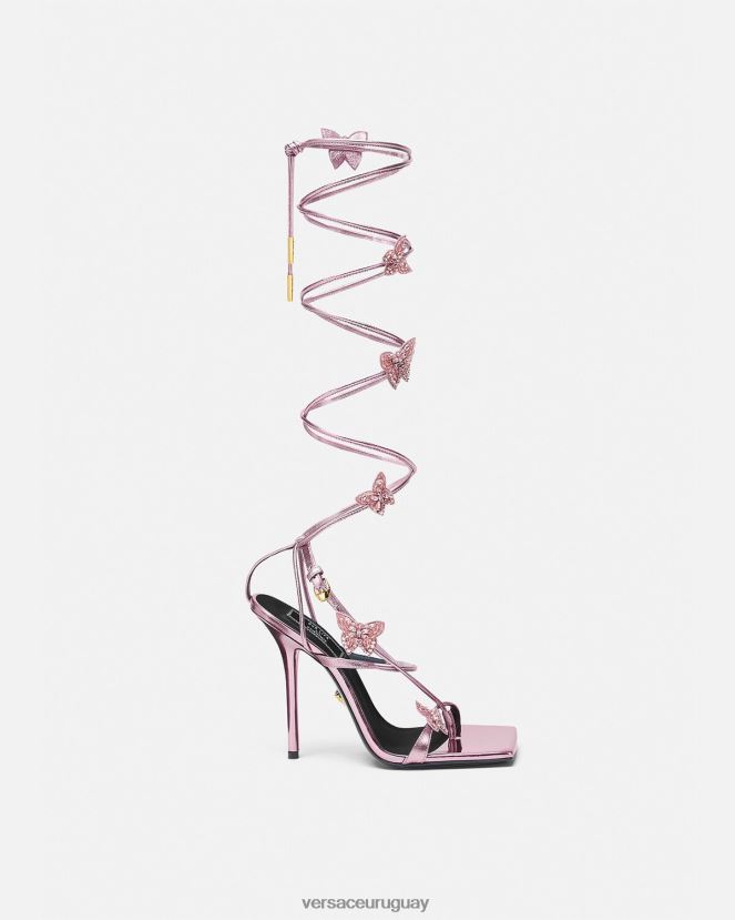 Versace sandalias metalizadas con mariposas de cristal mujer rosa zapato H88R0H434