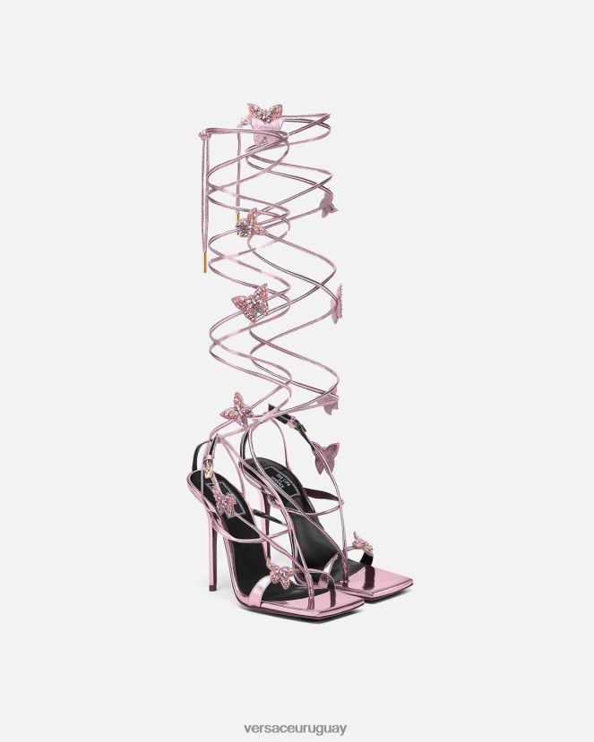 Versace sandalias metalizadas con mariposas de cristal mujer rosa zapato H88R0H434