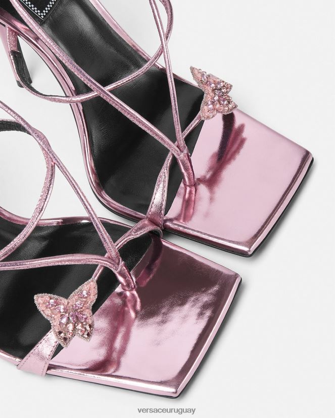 Versace sandalias metalizadas con mariposas de cristal mujer rosa zapato H88R0H434