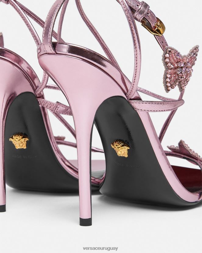 Versace sandalias metalizadas con mariposas de cristal mujer rosa zapato H88R0H434