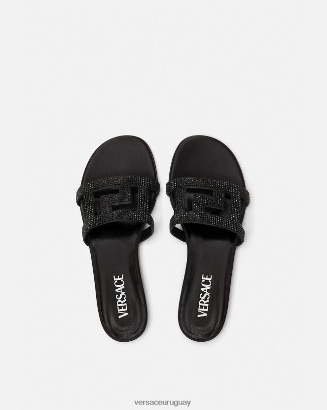 Versace sandalias planas con greca maze y cristales mujer negro zapato H88R0H472
