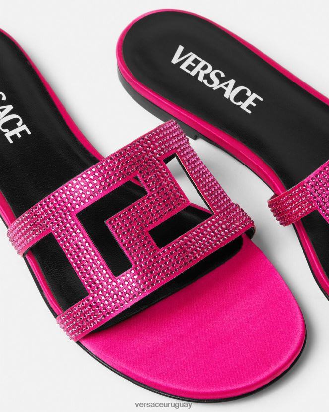 Versace sandalias planas con greca maze y cristales mujer rosa zapato H88R0H471