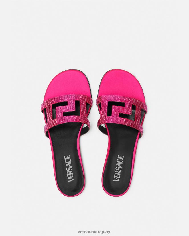Versace sandalias planas con greca maze y cristales mujer rosa zapato H88R0H471