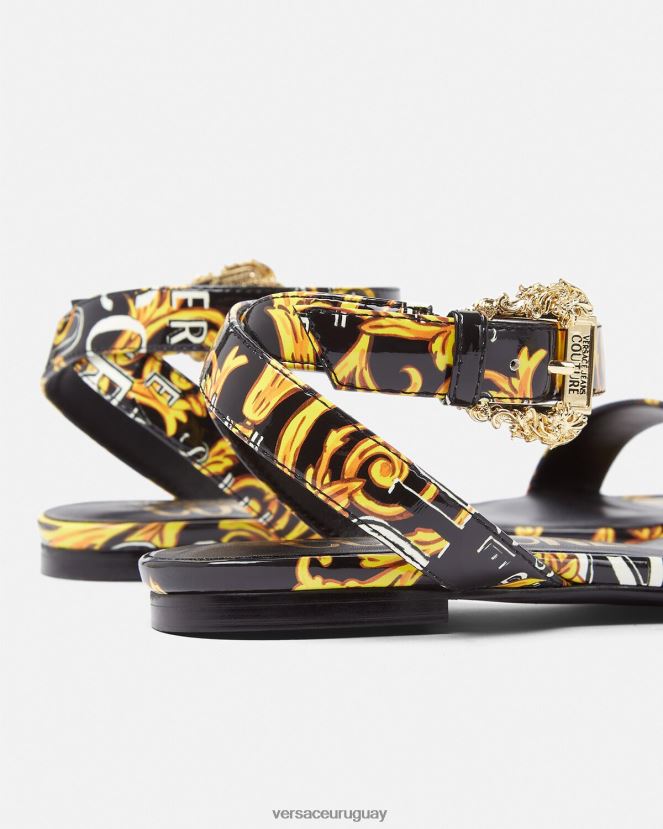 Versace sandalias planas millie de alta costura pop mujer oro negro zapato H88R0H2299