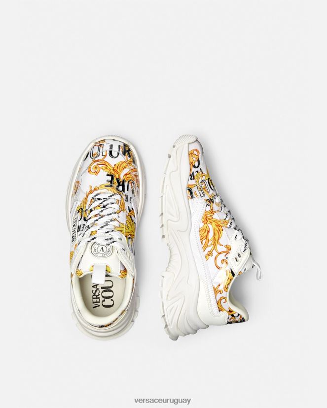 Versace zapatillas altas de alta costura con logo mujer oro y blanco zapato H88R0H2287