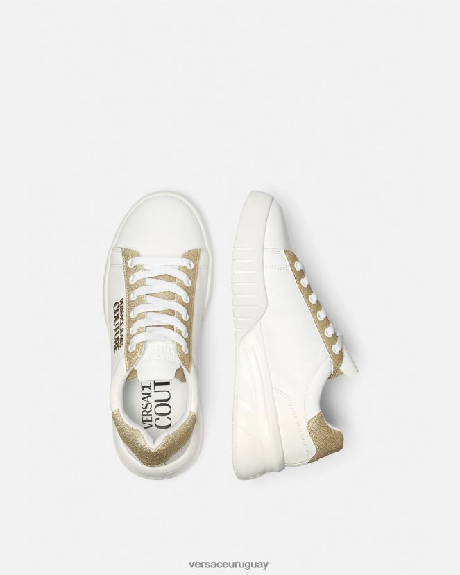 Versace zapatillas altas mujer oro y blanco zapato H88R0H2311