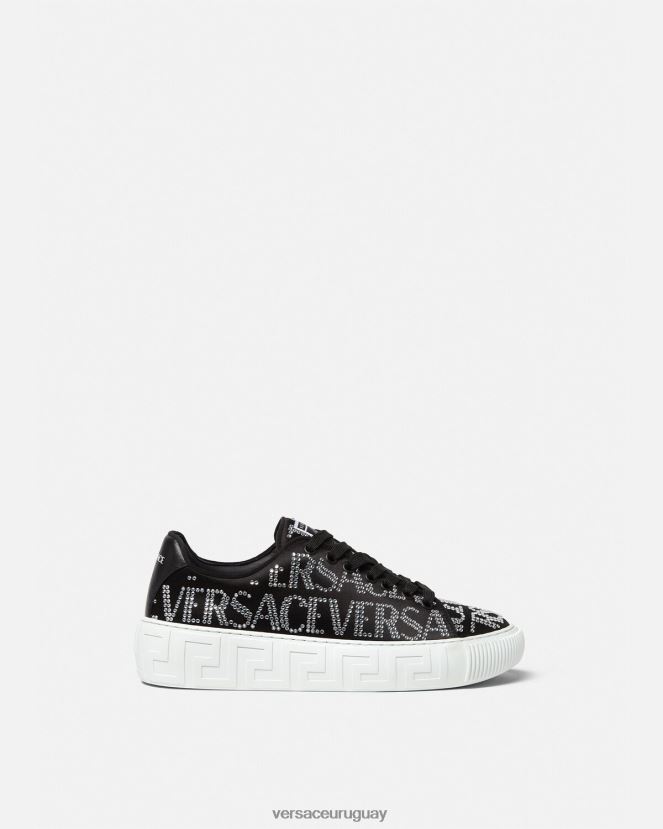 Versace zapatillas con greca en toda la prenda con cristales mujer negro zapato H88R0H498