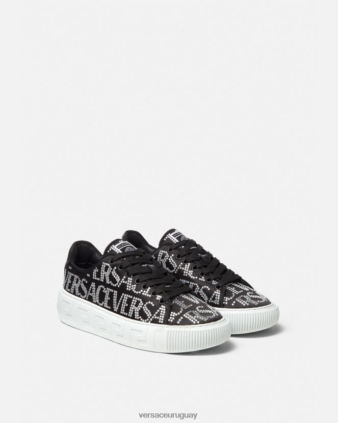 Versace zapatillas con greca en toda la prenda con cristales mujer negro zapato H88R0H498