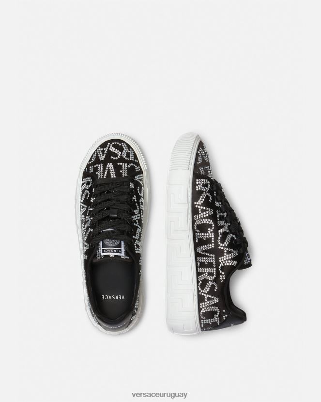 Versace zapatillas con greca en toda la prenda con cristales mujer negro zapato H88R0H498