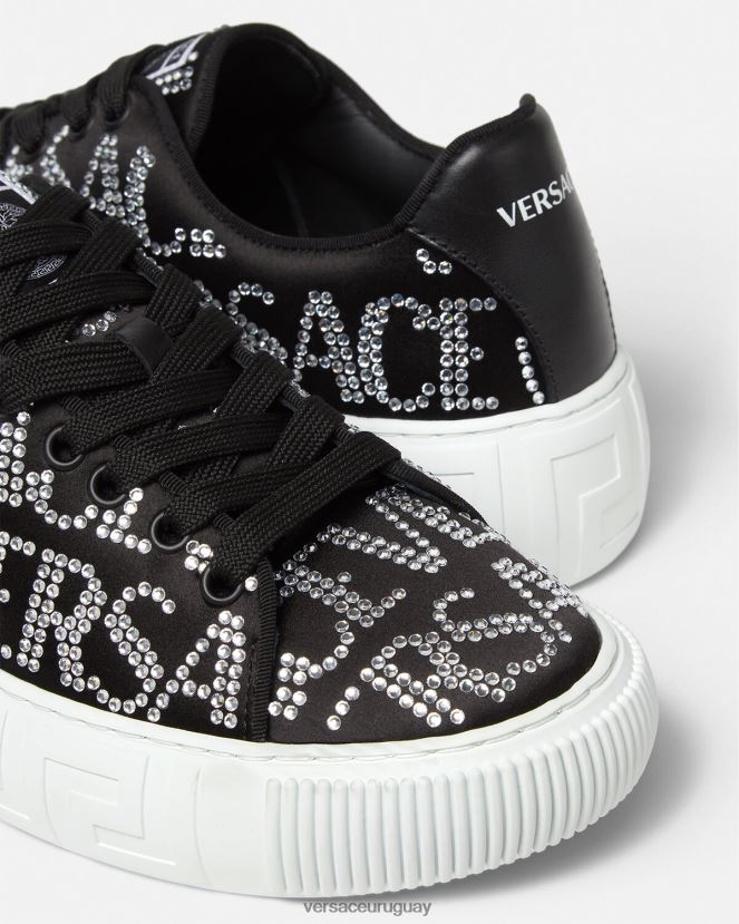 Versace zapatillas con greca en toda la prenda con cristales mujer negro zapato H88R0H498