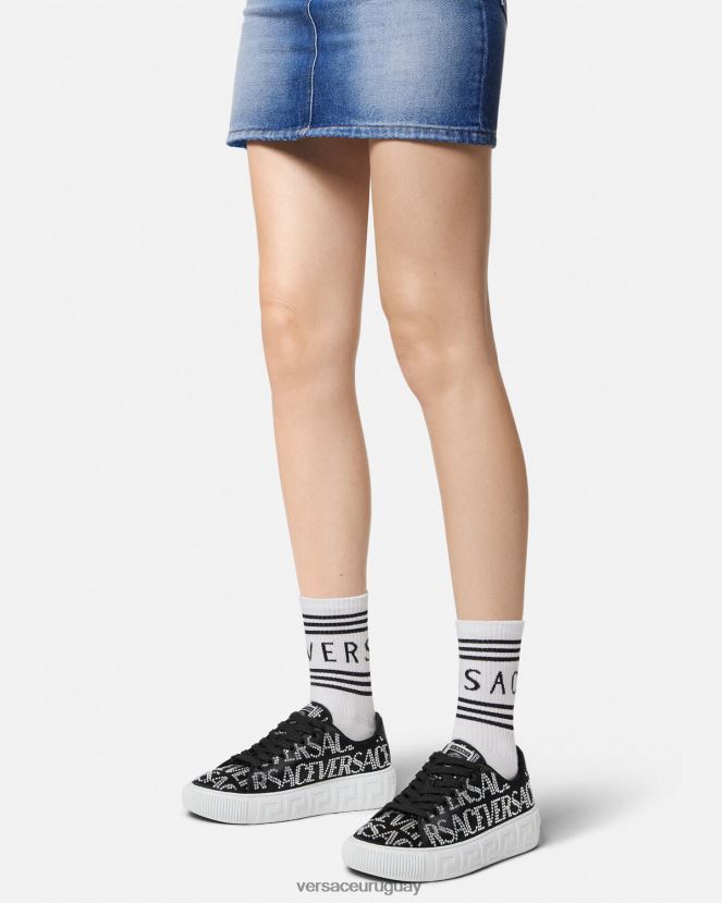 Versace zapatillas con greca en toda la prenda con cristales mujer negro zapato H88R0H498