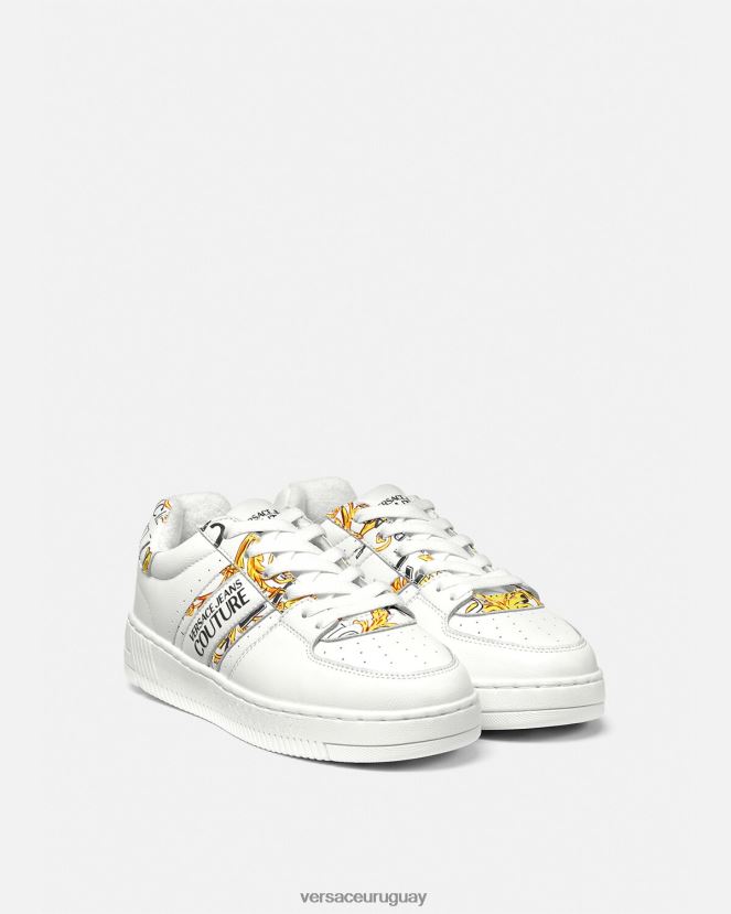 Versace zapatillas con logo Brush Couture Meyssa mujer oro y blanco zapato H88R0H2295