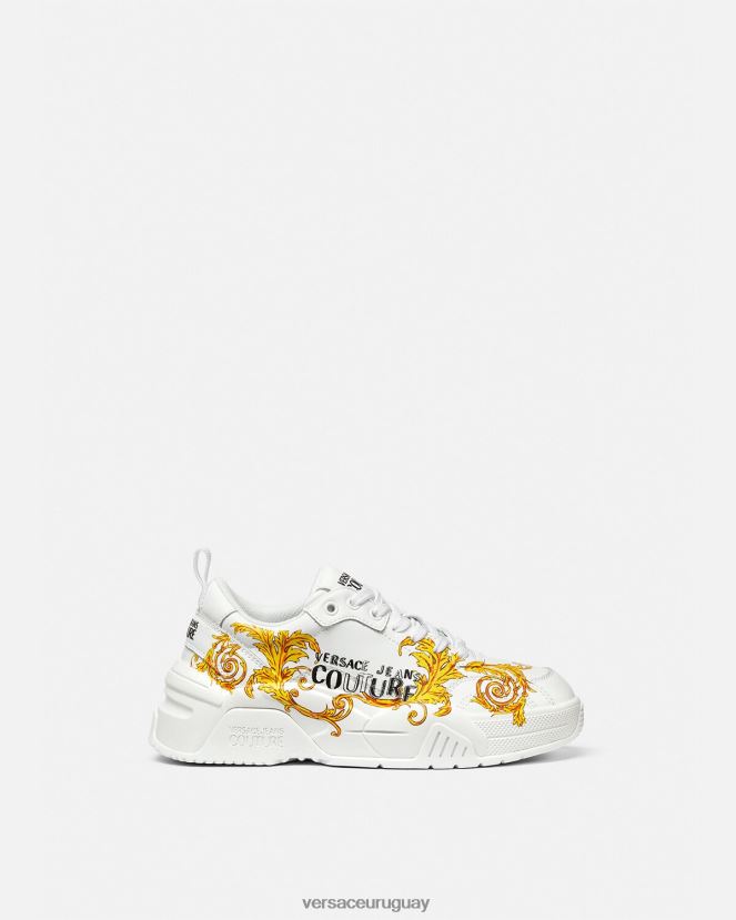 Versace zapatillas de alta costura con logo Stargaze mujer oro y blanco zapato H88R0H2310